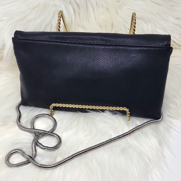 Candie’s ✦ Rhinestone Crossbody Clutch ✦ Black Faux Leather Silver Snake Chain - Picture 8 of 13